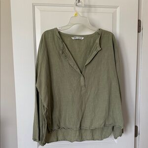 Zara Light Olive V-Neck Long Sleeve Tunic W/ Matching Pants